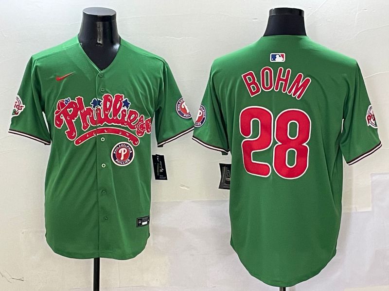 Men Philadelphia Phillies 28 Bohm Green Fourth generation Joint Name Nike 2025 MLB Jersey style 7